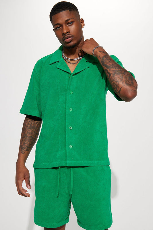 Dipped Terry Short Sleeve Cuban Shirt - Green