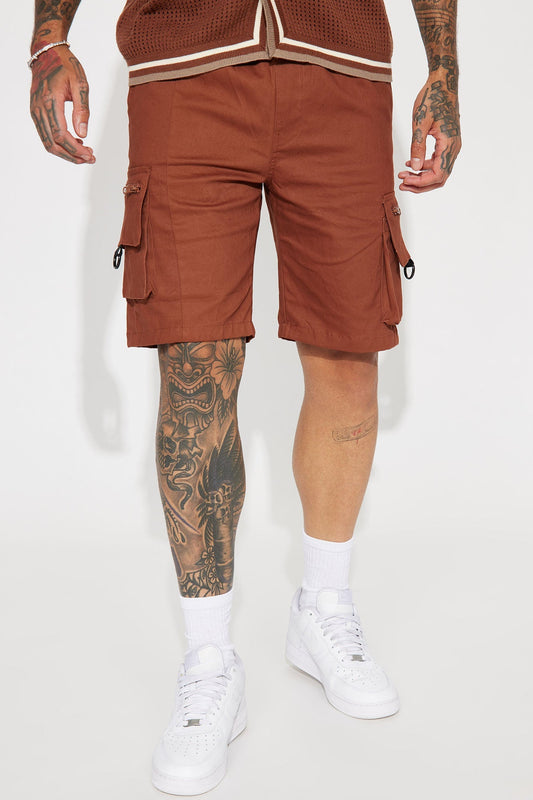 One More Time Zipper Square Pocket Shorts - Chocolate