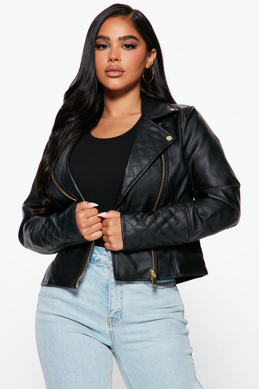 Out For A Ride Vegan Leather Moto Jacket - Black