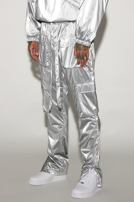 Faxon Nylon Snap Cargo Pants - Silver