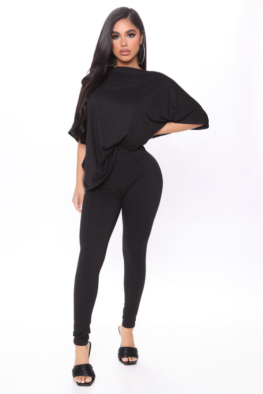 Don't Get This Twisted Short Sleeve Pant Set - Black
